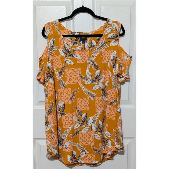 JM Collection Women's Plus Size 3X Tropical Maze Short Sleeve Cold-Shoulder Top - Picture 3 of 11